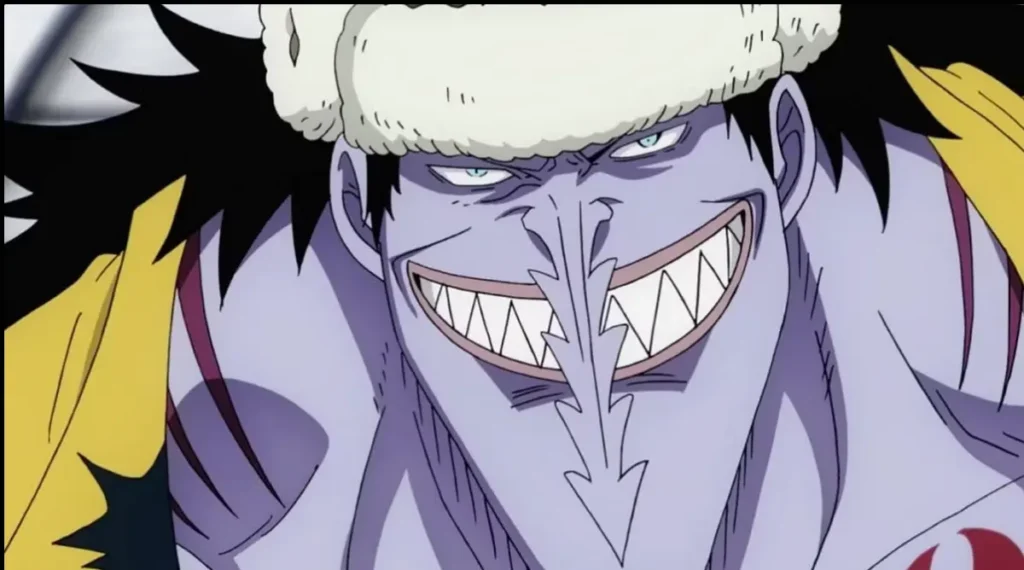 Alt text: Arlong from One Piece with menacing shark teeth grin representing villains who mistake control for real strength