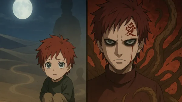 Gaara from Naruto showing his transformation from traumatized child to Kazekage leader character development