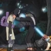 Third Hokage Hiruzen Sarutobi and Enma restraining Orochimaru during the Konoha invasion battle in Naruto.