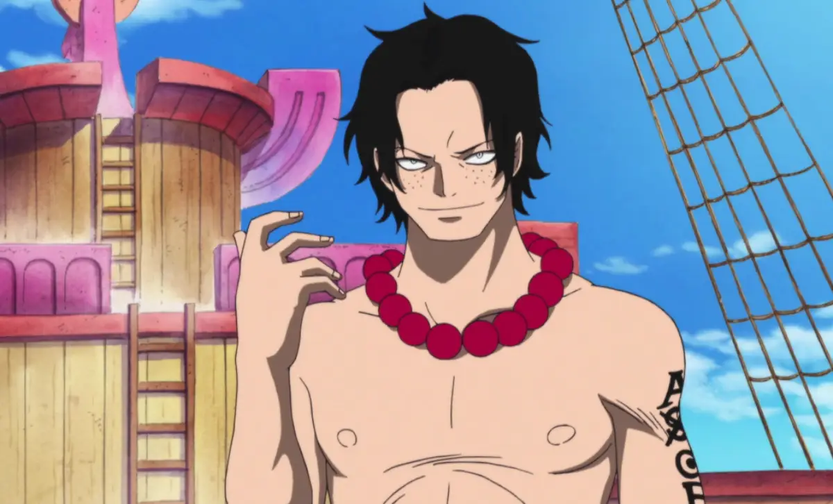 Portgas D. Ace from One Piece showing his confident demeanor as Whitebeard Pirates division commander