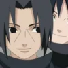 Sasuke smiling while riding on Itachi’s back, showing their bond before the Uchiha massacre.