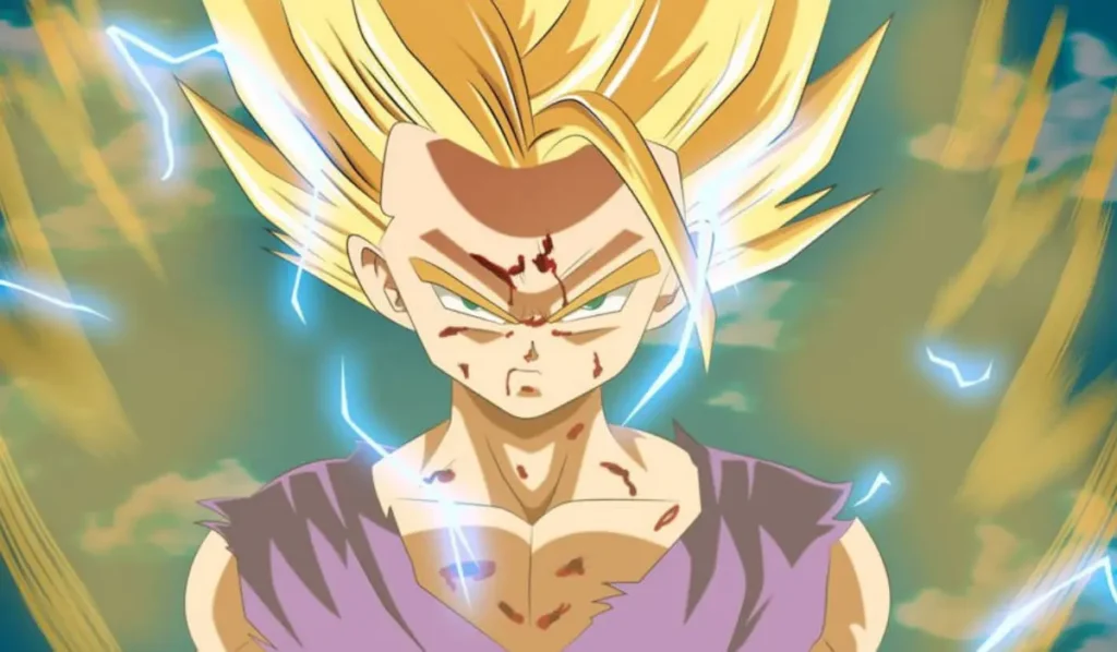 Teen Gohan as Super Saiyan 2 during Cell Saga in Dragon Ball Z showing his peak power moment