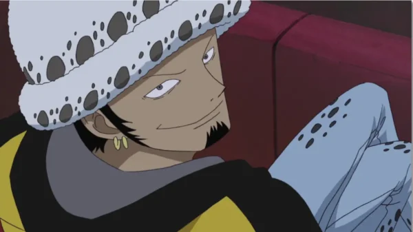 Trafalgar Law from One Piece showing his characteristic smirk as Heart Pirates captain and ally to Straw Hats