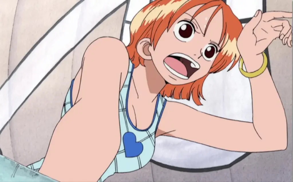 Nami crying in One Piece during Arlong Park backstory showing her childhood trauma and suffering