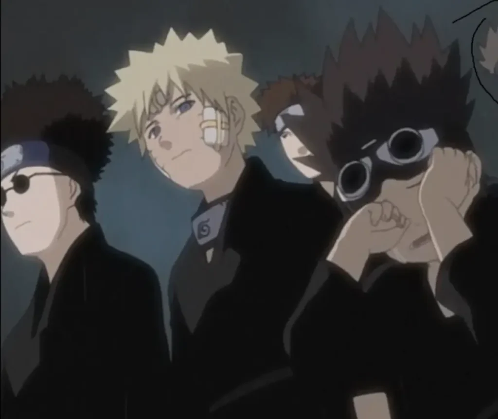 Young Naruto Uzumaki and konohamaru standing with other academy students at the Third Hokage’s funeral, Naruto anime.
