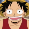 Monkey D. Luffy smiling brightly in his iconic straw hat and red vest, hiding his pain behind laughter during the early One Piece adventures.