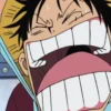 Monkey D. Luffy screaming with exaggerated emotion, his mouth wide open and tears forming — a classic over-the-top reaction from One Piece blending comedy and desperation.